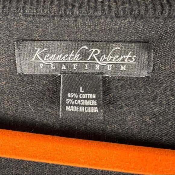 Kenneth Roberts Platinum Argyle Cotton Cashmere Blend Sweater V Neck Large - Picture 5 of 7